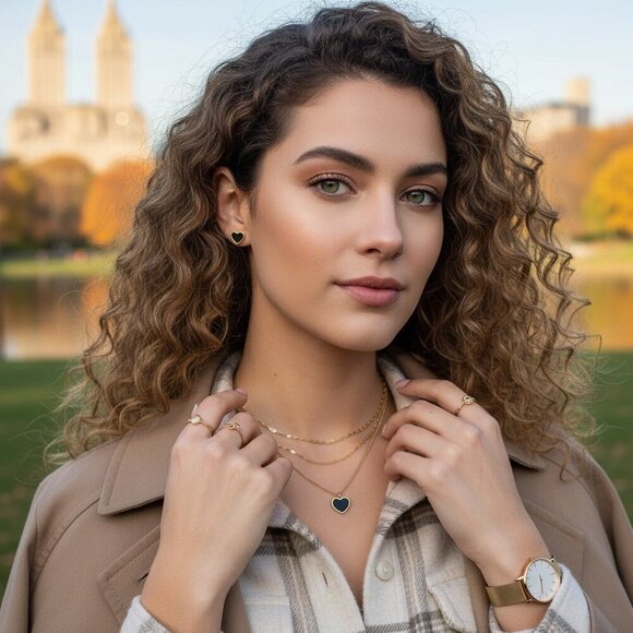 🆕️Elegant 18K Gold Plated Triple Layer Necklace & Heart Earrings Trendy Set ✨ - Picture 9 of 15